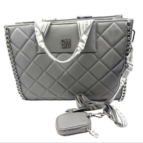 🖤🖤NWT-STEVE MADDEN Gray Faux Leather
Quilted Large Shoulder Bag🖤🖤 - Picture 12 of 12